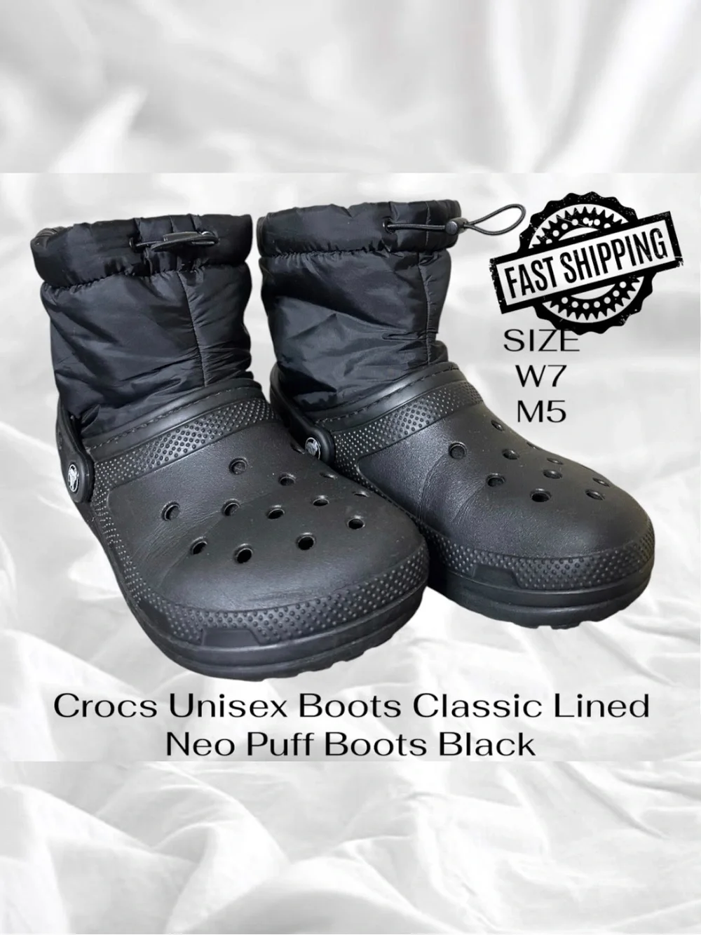 Crocs Unisex Boots Classic Lined Neo Puff Boots black Size 7 W 5 M FAST SHIPPING